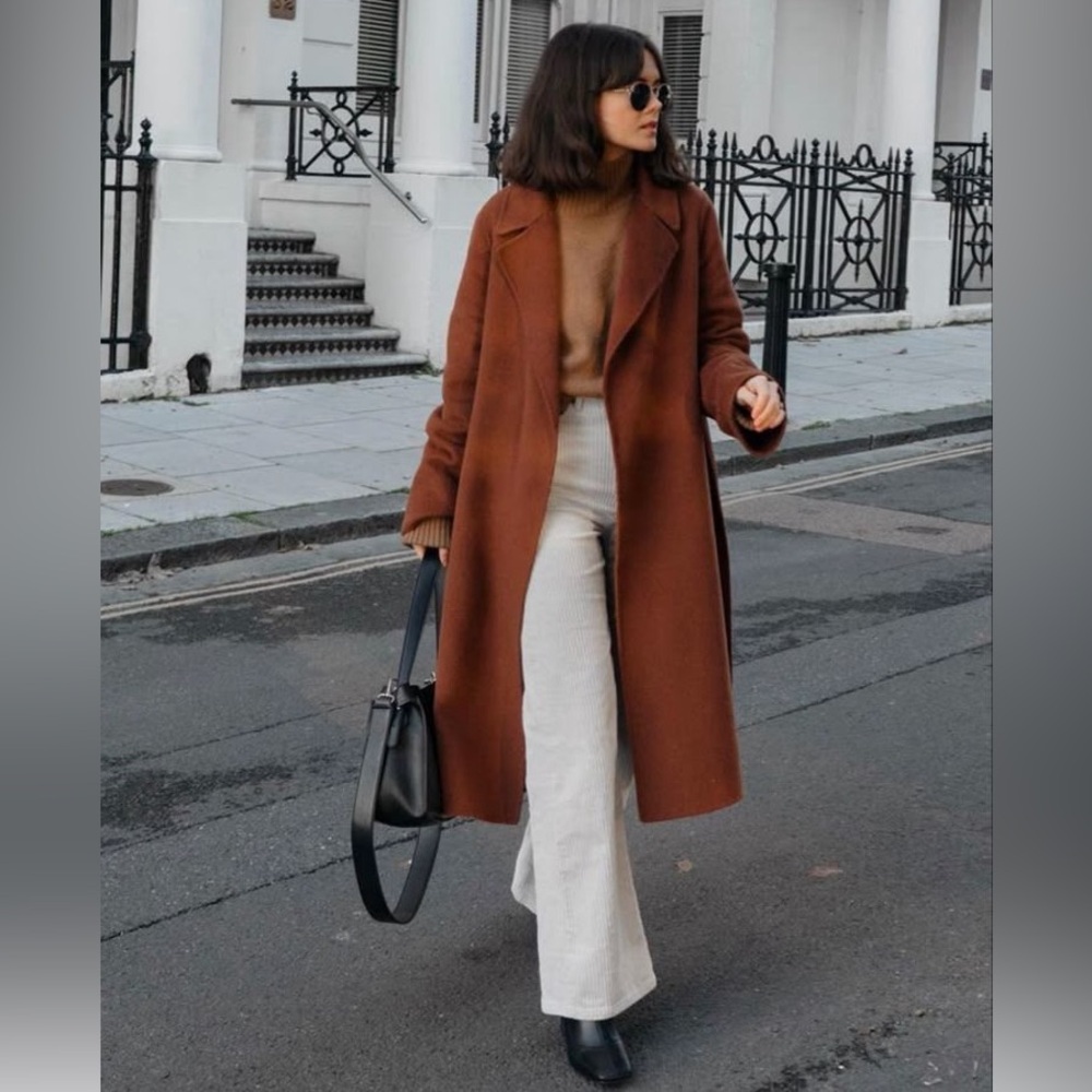 Stylish Burnt Orange Brown Long Coat Medium NWOT - Picture 4 of 14